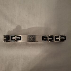Men's Stainless Steele And Black Cross Link Bracelet